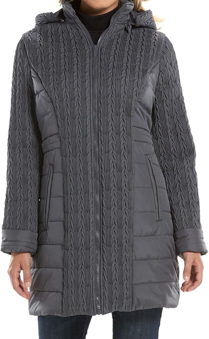 Totes Women's Mini Chevron Hooded Puffer Jacket,Castle Rock,S Amazon