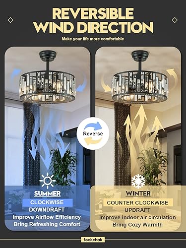 Miniatura 5 de FookChak Ventilador de techo enjaulado con control remoto moderno ventilador de techo de jaula dorada con luz sin aspas para sala de estar