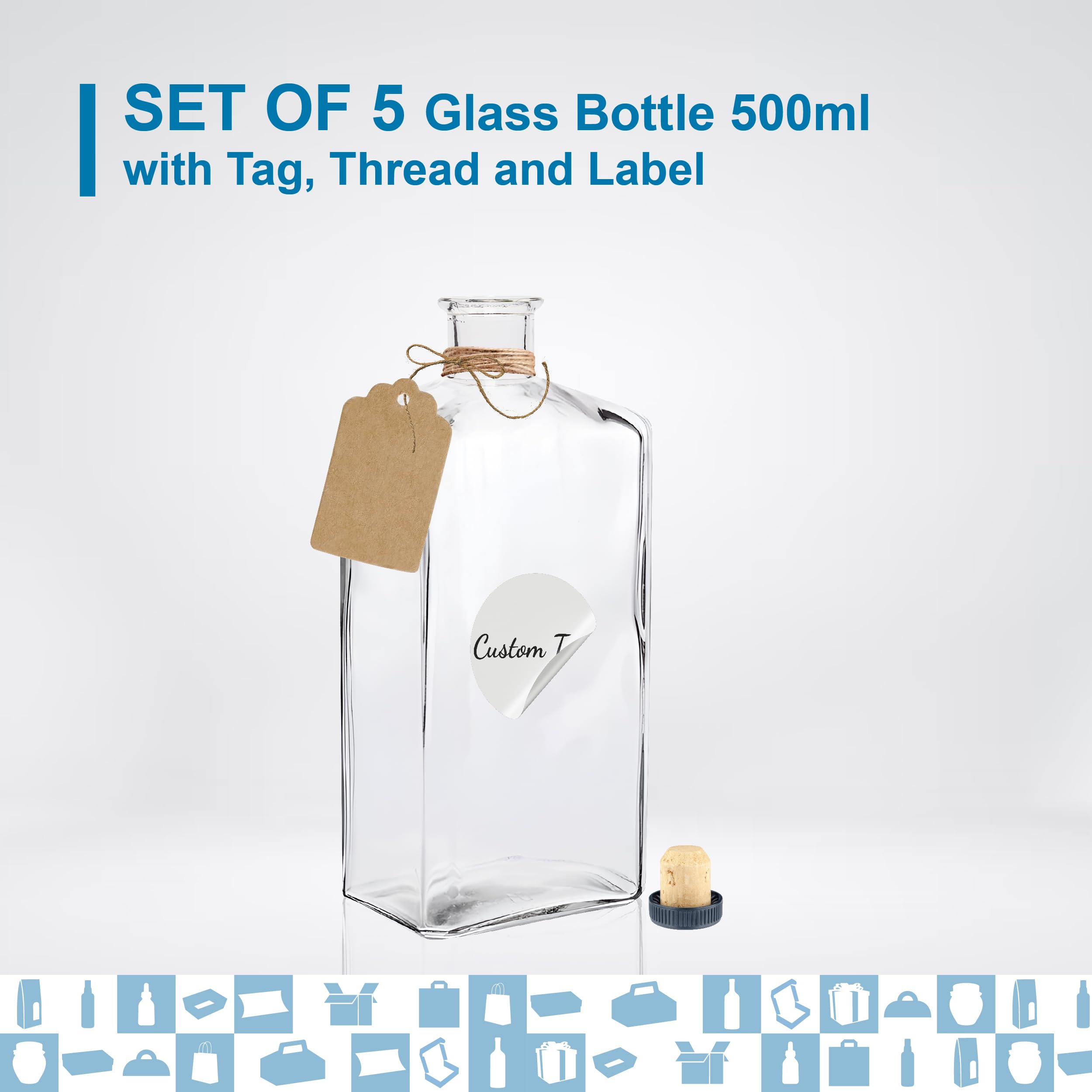 Bottiglie Di Vetro Di Lusso Espirito Rebelde - Set Da 5 Da 500 Ml Con Tappi Argentati, Ideali Per Liquori E Bevande - Foto 5