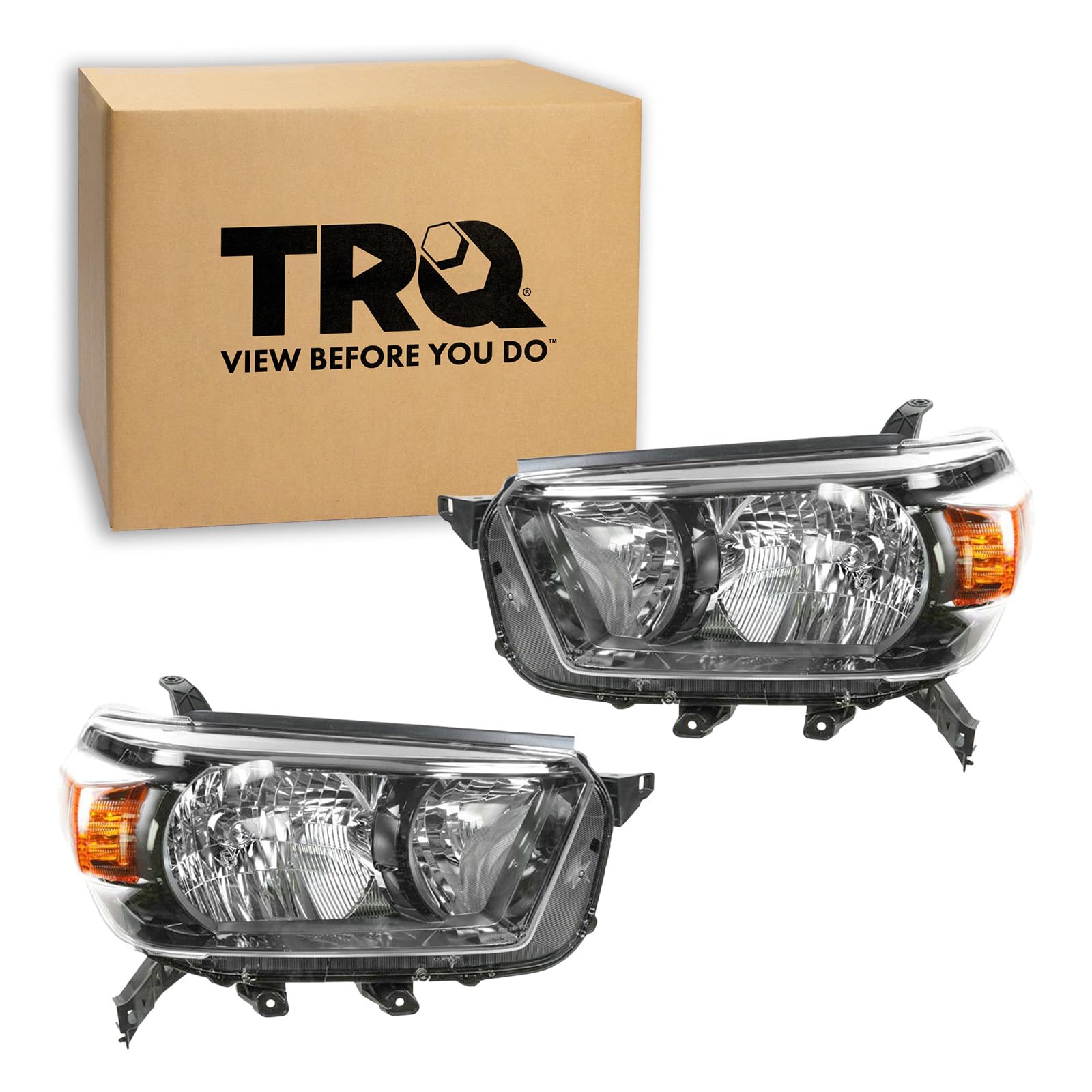 TRQ Headlight Assembly Set TO2518128 TO2519128 Compatible with 2010-2013 Toyota 4Runner