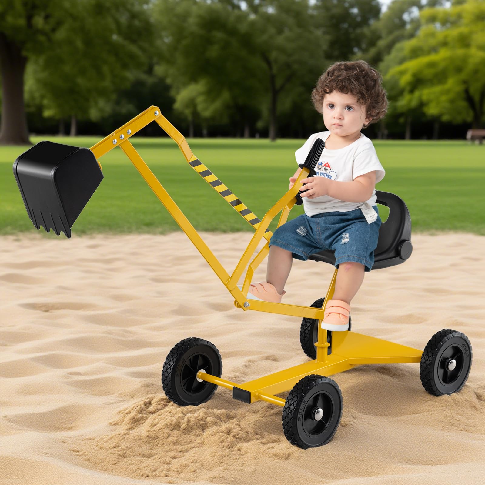COSTWAY Pelleteuse Enfant avec Siège Pivotant à 360°& Pelle, Tractopelle pour Bac à Sable avec Cadre Métal & 4 Roues, Jouet Pelleteuse Excavatrice Manuelle pour Sable Terre Neige, 3 Ans+