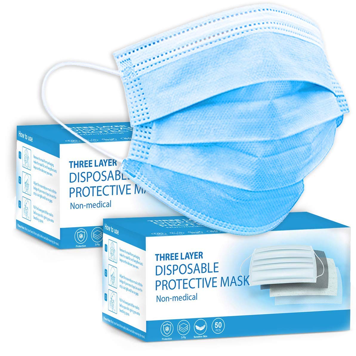 100 PCS 3-Layer Protective Disposable Face_Masks, Breathable Face_Mask with strong Elastic Ear loops - UK Seller