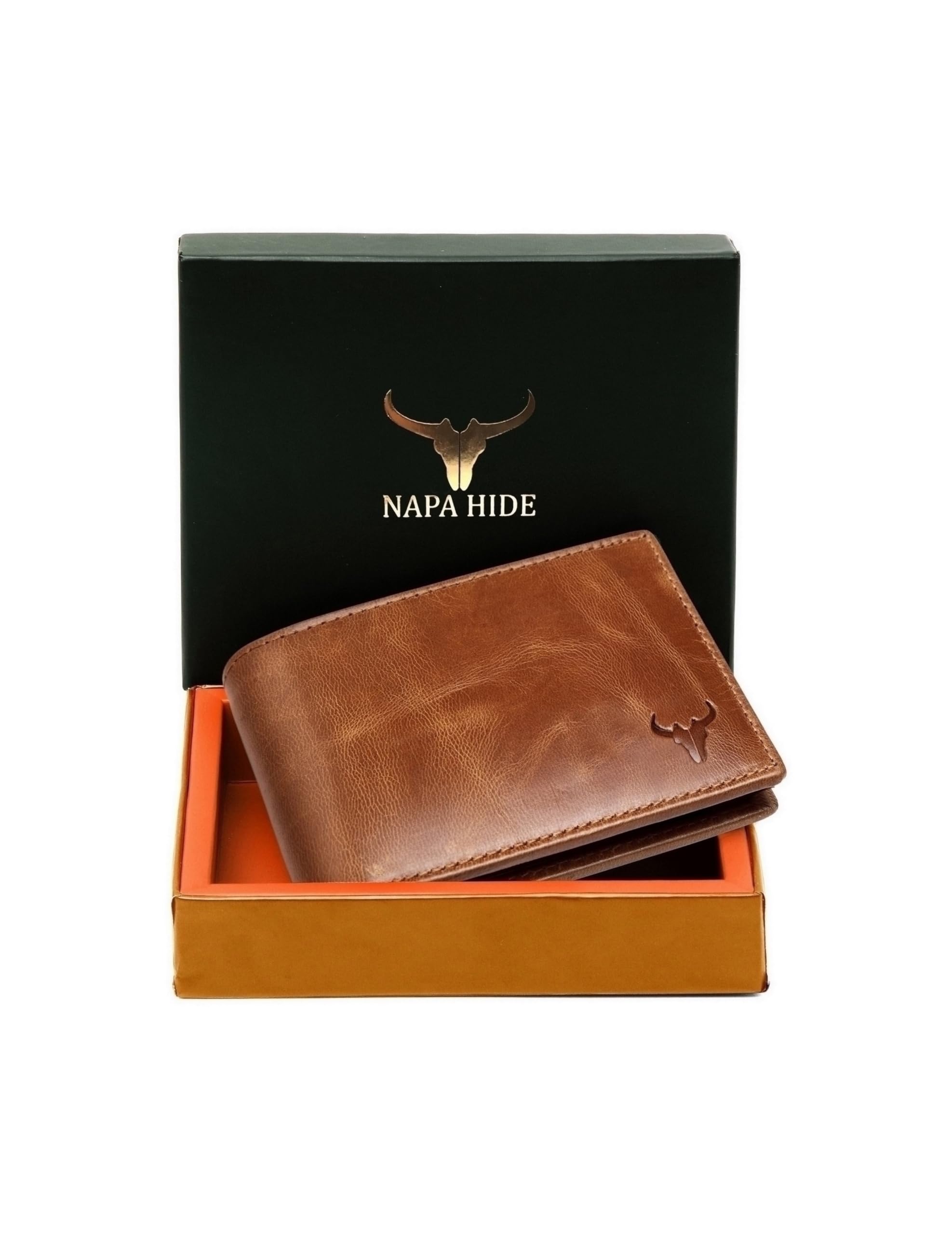 NAPA HIDELeather Wallet for Men I Handcrafted I Credit/Debit Card Slots I 2 Currency Compartments I 2 Secret Compartments (Tan Crunch)