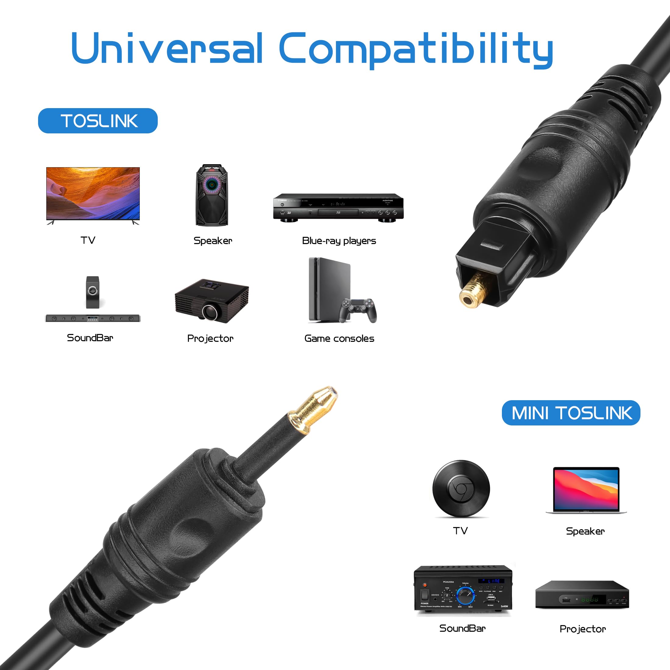 YACSEJAO Câble Audio Toslink Vers Mini Toslink 6FT - Fibre Optique Numérique S/PDIF