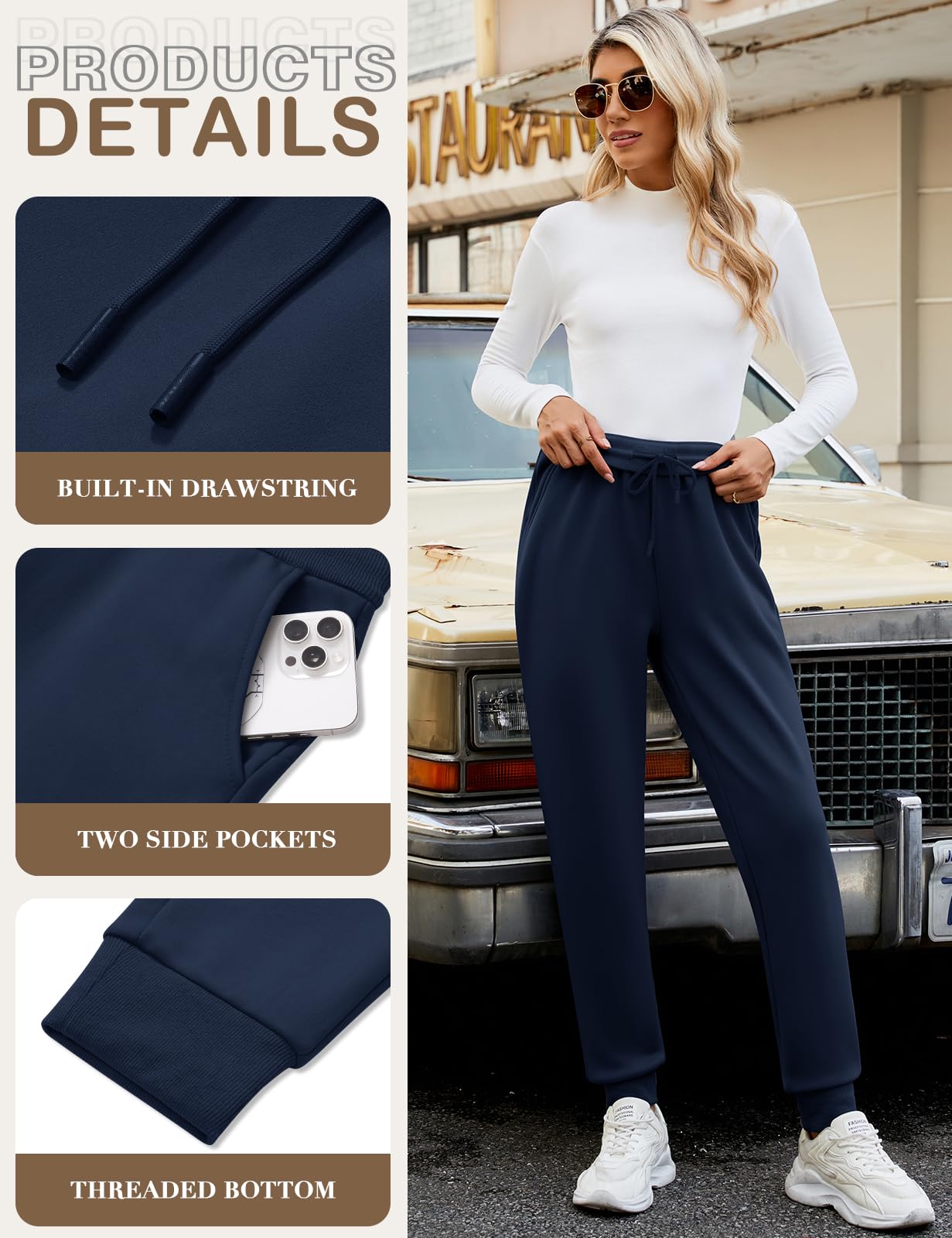 Xnova Pantaloni da Jogging Imbottiti da Donna Invernali, Tuta Fodera in Pile Pantalone con Coulisse Casual Sportivi Vita Alta Leggings, Lunghi Pantaloni Joggers in Tessuto Elasticizzato con 2 Tasche