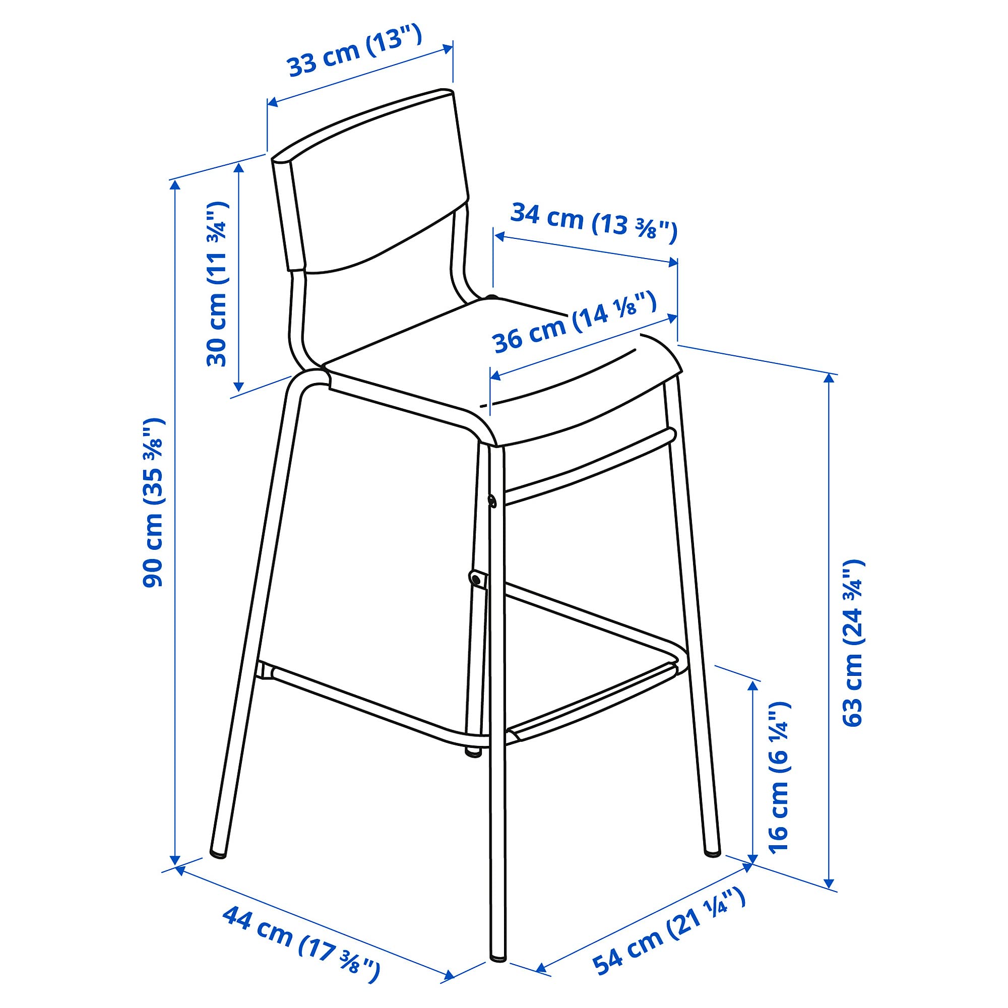 IKEA STIG Tabouret de bar avec dossier Noir/noir 63 cm