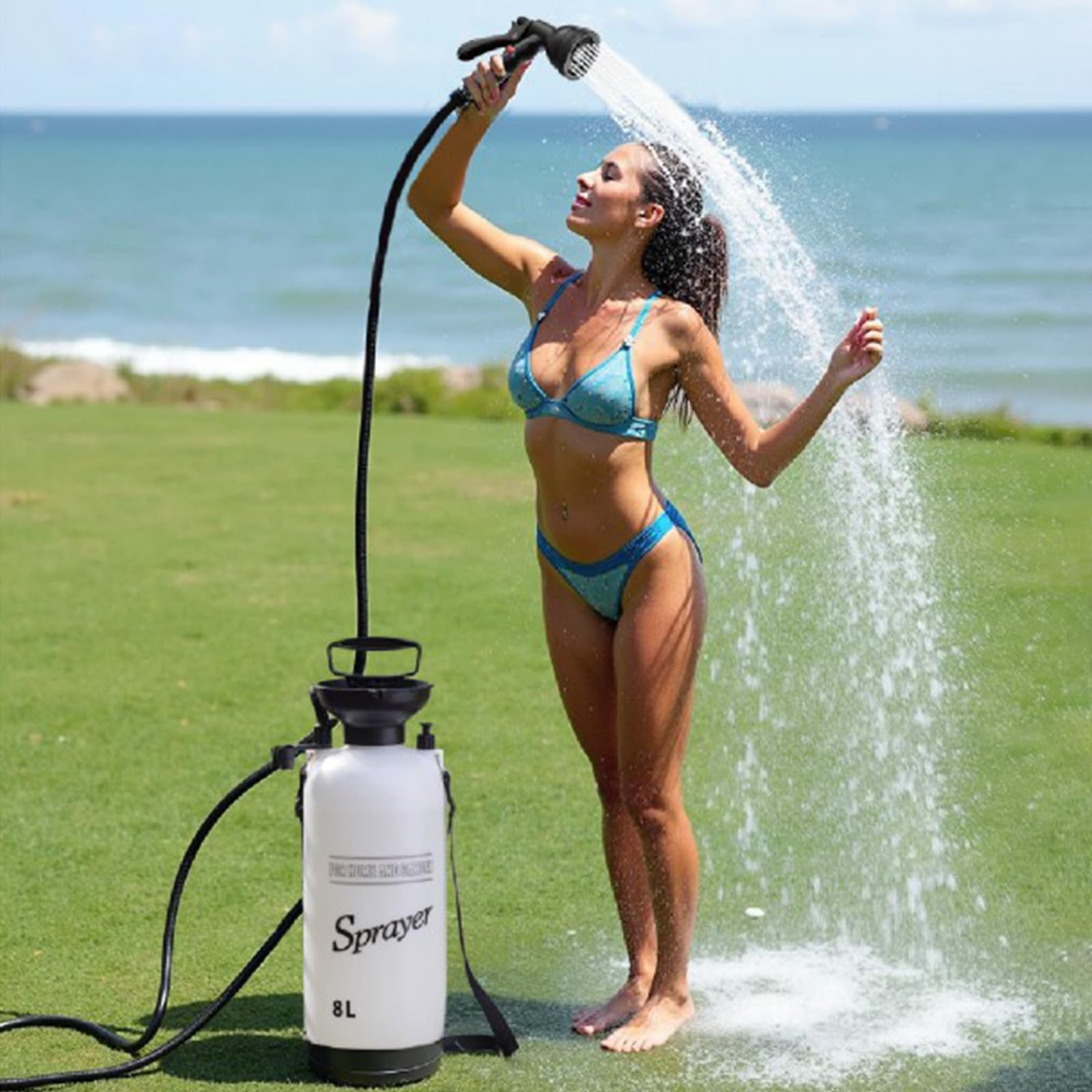 Ducha portátil para Acampar, rociador a presión, sin Electricidad, Bomba Manual, para Playa, Mascotas y Limpieza de vehículos