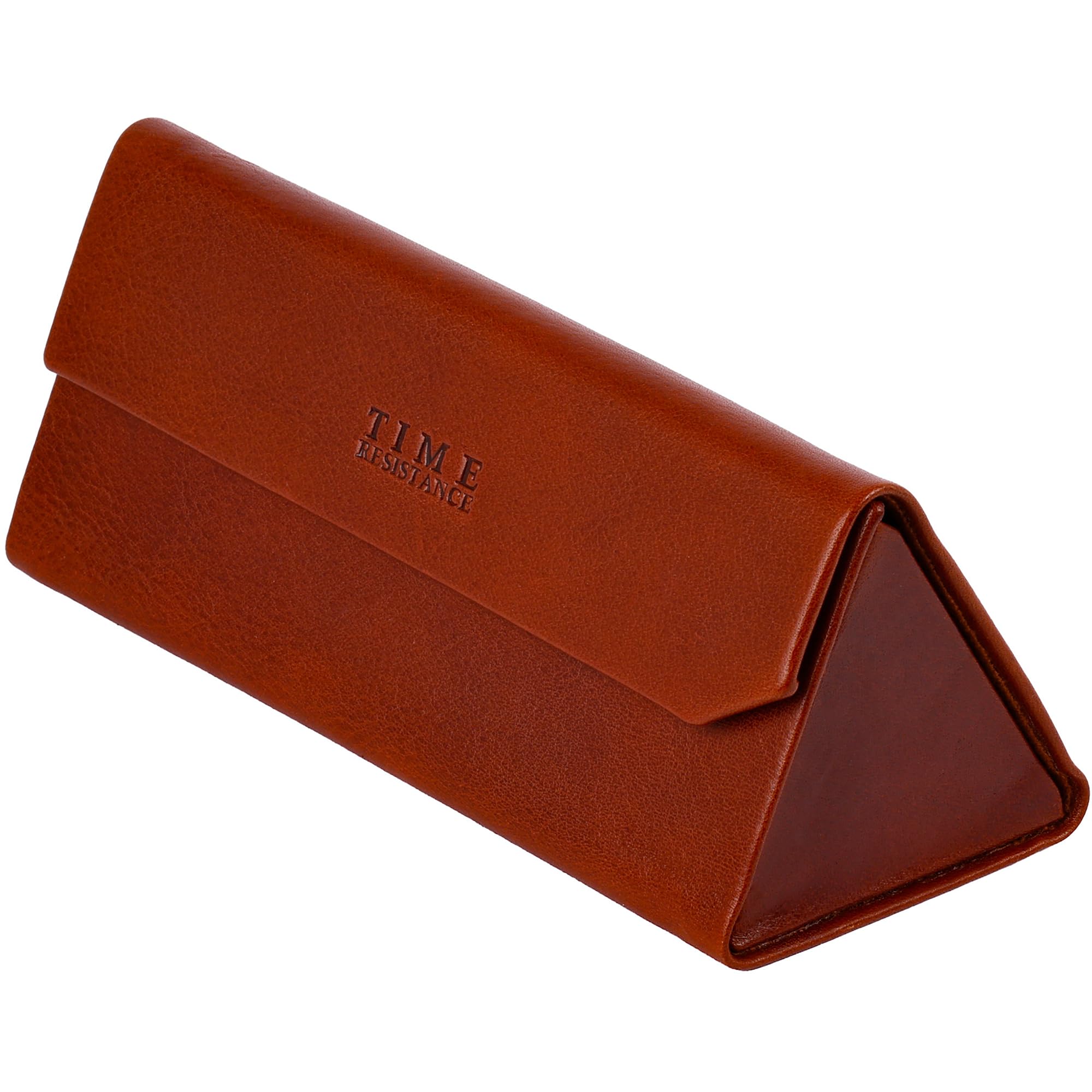 Time Resistance Leather Glasses Case - Hard Shell Leather Eyewear Holder – Sunglasses Case With Magnetic Closure – Holder Handmade in Italy (Cognac Brown)