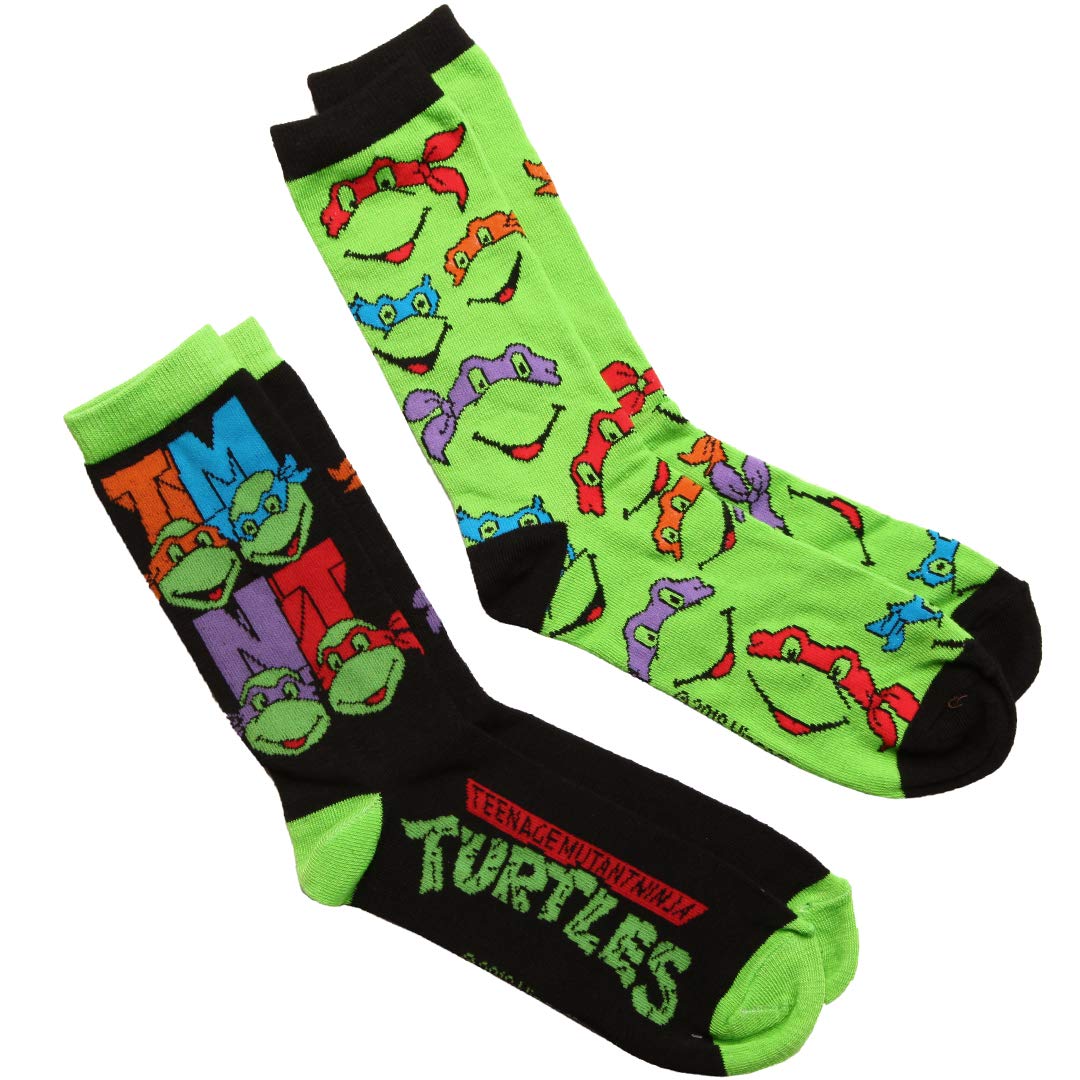 HYPTeenage Mutant Ninja Turtles TMNT Faces & Logo Men's Crew Socks 2 Pair Pack
