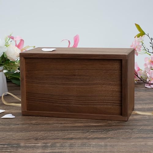 Miniatura 7 de Caja de madera con tapa deslizante, caja de almacenamiento de madera de nogal, 9.65 x 5.71 x 4.8 pulgadas, caja decorativa de madera para recuerdos