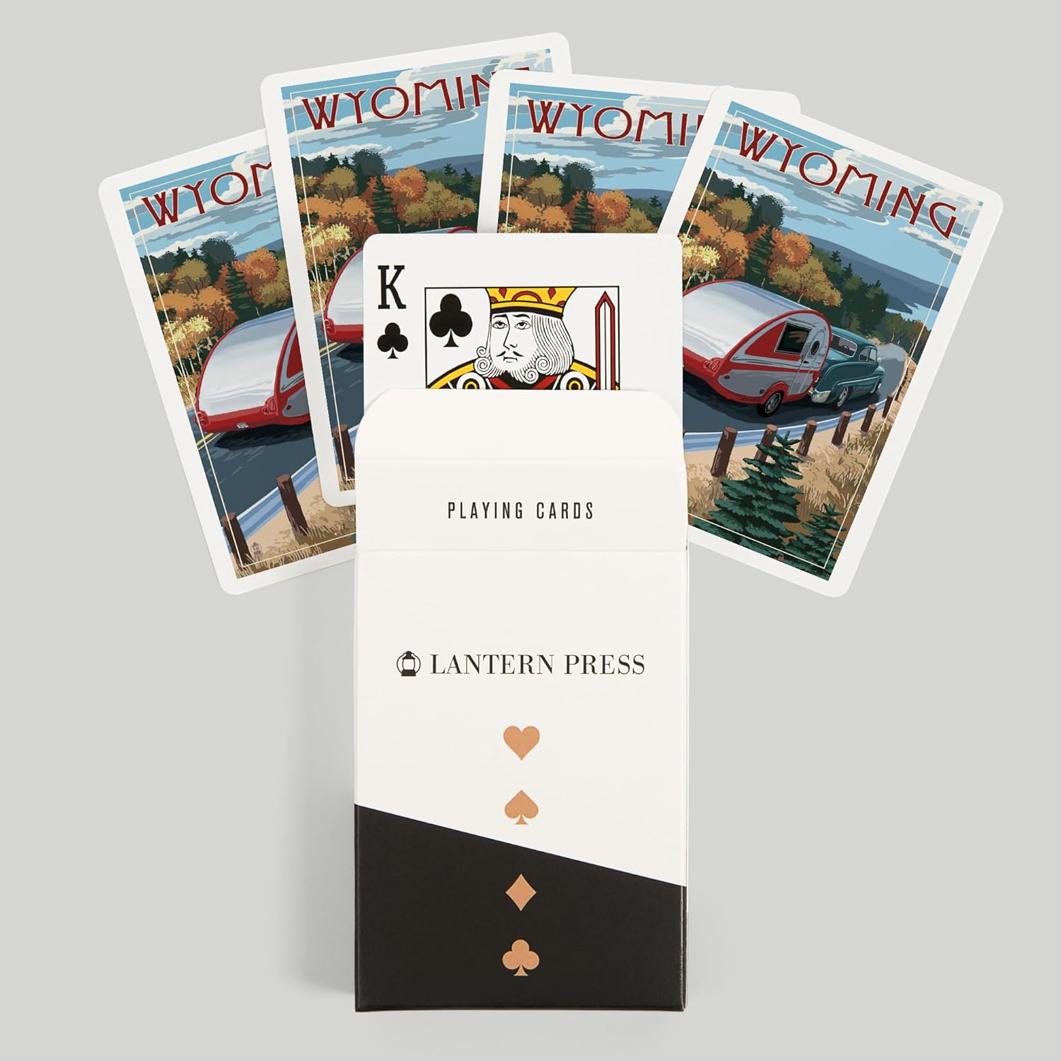 Lantern Press Wyoming, Retro Camper on Road, 52 Playing Cards for Adults, Poker Size Card Deck