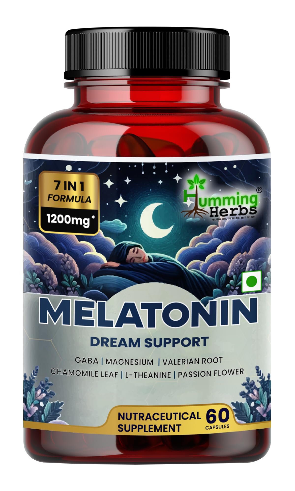 Humming Herbs Melatonin Dream Support - Advanced Sleep & Relax Formula with Magnesium, GABA, L-Theanine, Valerian, Chamomile, Passionflower (B0CT5BNY74) Amazon Price History, Amazon Price Tracker