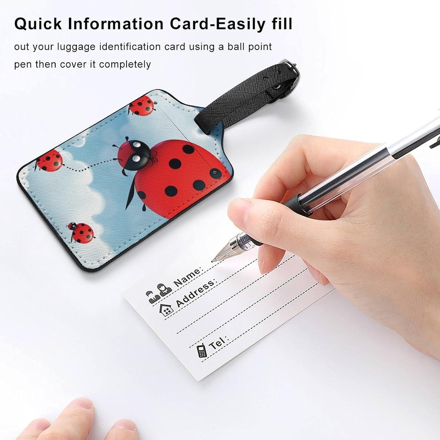 Ladybug and Cloud PU Leather Luggage Tags, Name Tags for Travel image 5