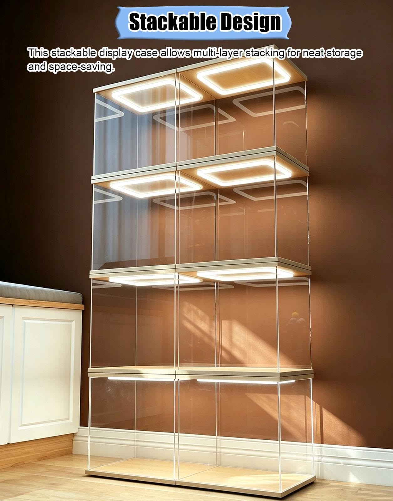 Vetrinetta Espositiva Luce LED Scatola Espositiva in Acrilico Trasparente