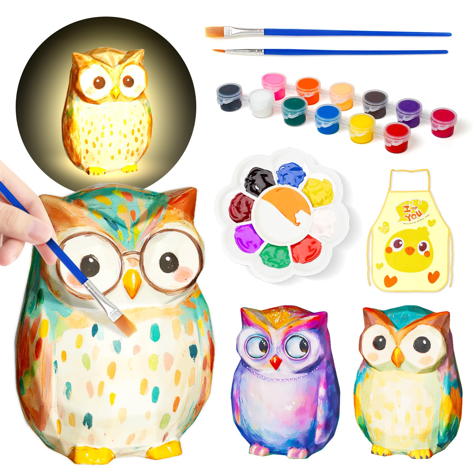 Paint Your Own Owl Lamp Kit, Art Supplies Arts and Crafts for Kids Ages 8-12, DIY 3D Owl Night Light, Creativity Painting Kit Toy for Girl Boy Teen,