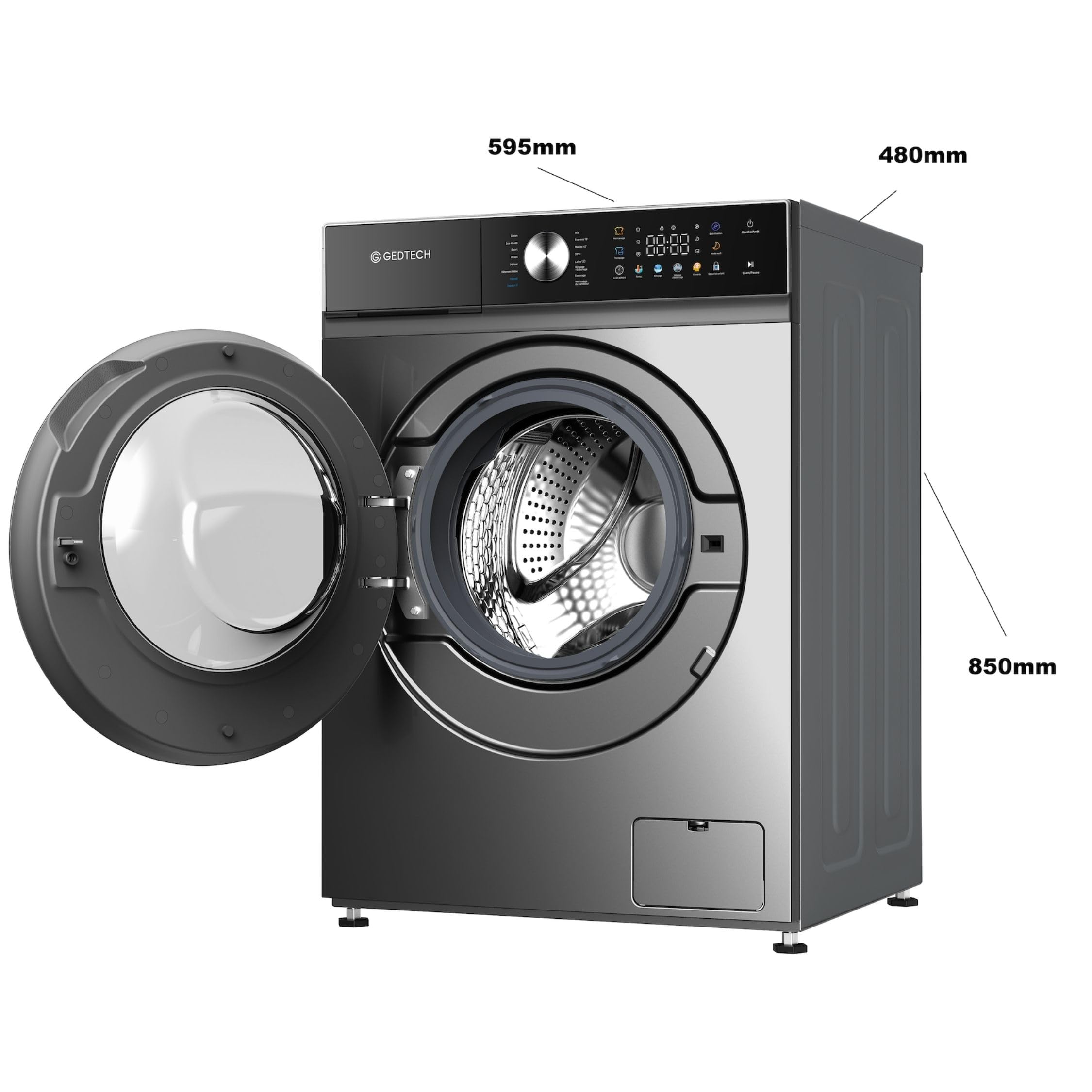 GEDTECH GLLPS81400WH - Lavatrice frontale da 8 kg, 1400 giri/min, 16 programmi, Eco - Intensivo - Veloce - Molto basso conso - Pannello di controllo LED a colori (nero)