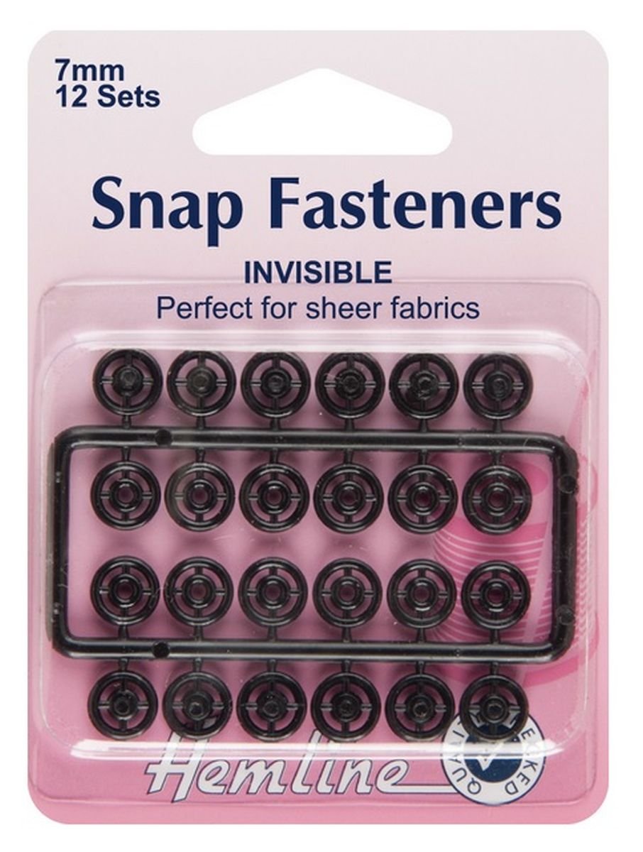 Sew On Snap Fasteners 7mm Black Invisible