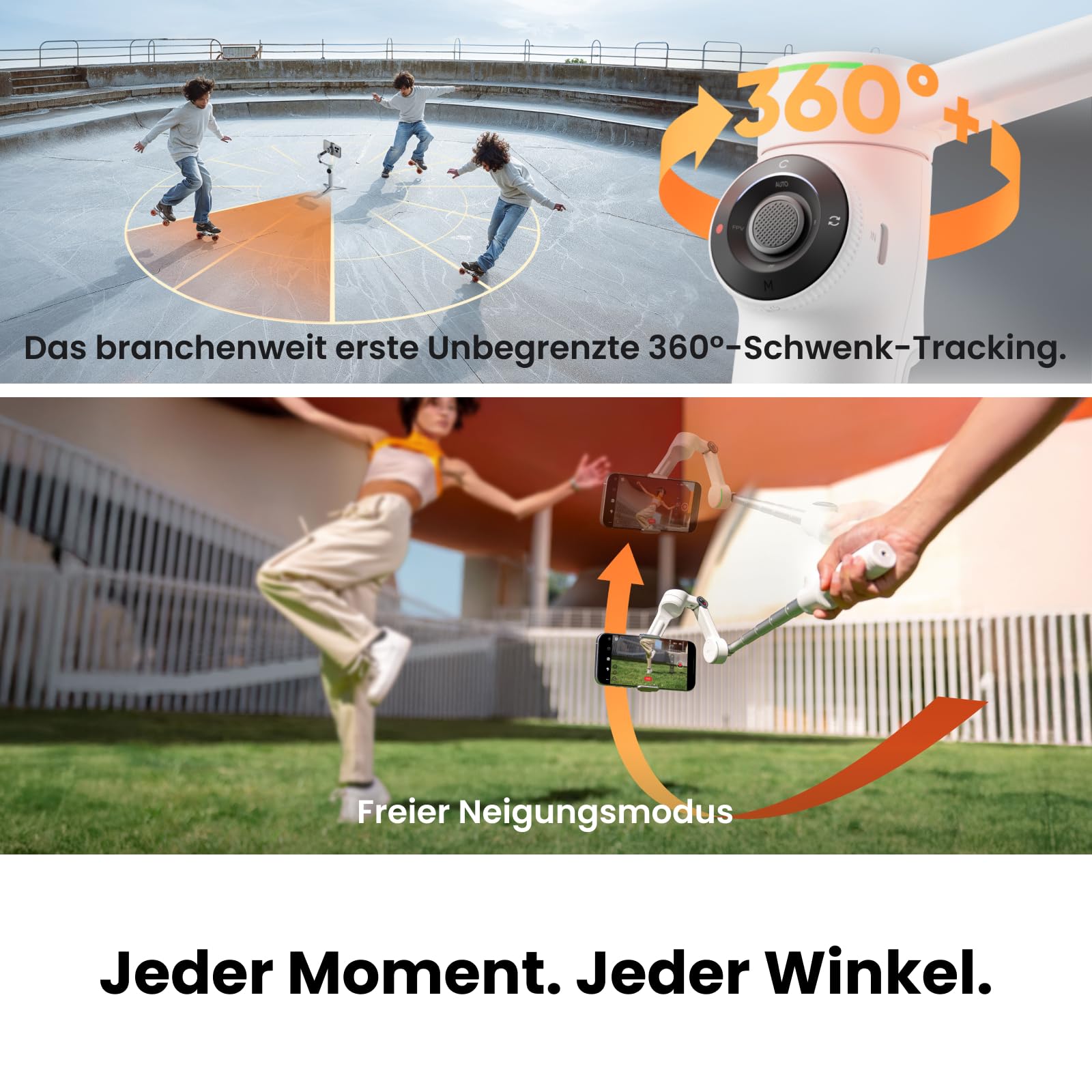 Insta360 Flow 2 Pro KI-Tracker-Bundle Schneeweiß– Erster KI-Smartphone-Gimbal mit Apple DockKit, smartes 360°-Schwenk-Tracking, frei neigbar, Stativ/Selfie-Stick integr.