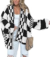 BTFBM Women's Checkered Open Front Chunky Knit Cardigan Sweater Long Sleeve Fall Winter Casual Outwear 2026