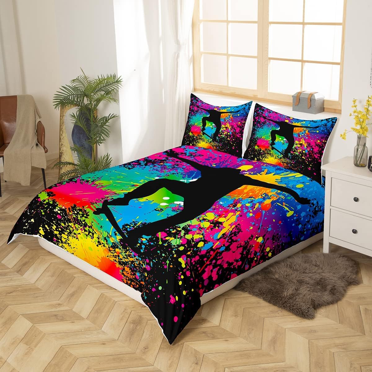 Poszwa na kołdrę 135/150 deskorolka 3D poszwa na kołdrę w stylu hip-hopowym 240 x 220 cm, lekka i wygodna pościel z mikrofibry z zamkiem błyskawicznym i 2 poszewkami na poduszki łatwa w pielęgnacji M