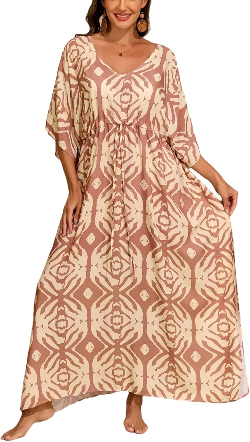 Kaftan Dresses for Women V-Neck Boho Plus Size Caftan for Beach Bathing Suit Cover Up for Moomoo Dresses for Women