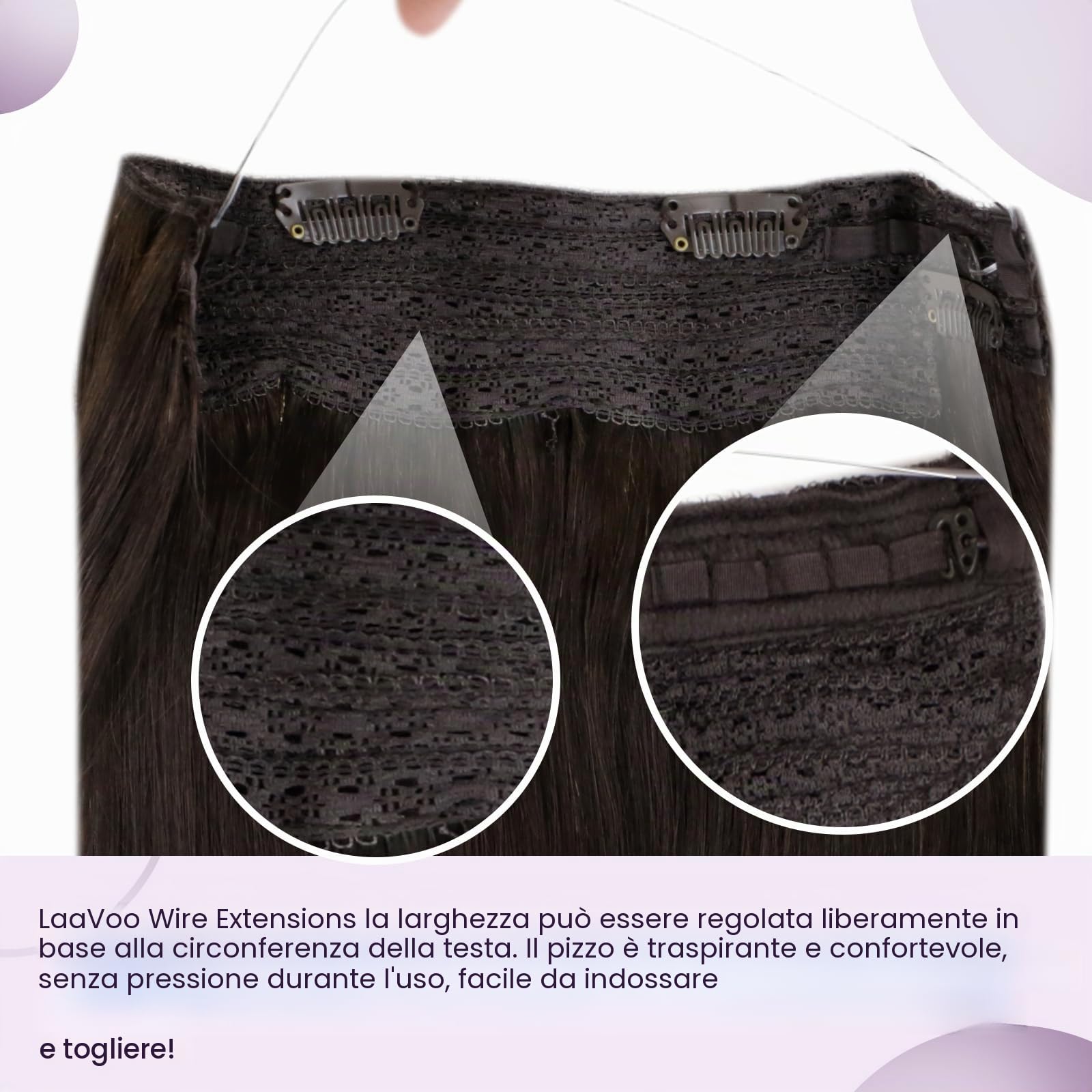 LaaVoo Extension Capelli Veri Con Filo, Castano Scuro 80g, Capelli Remy Lisci, Leggeri e Invisibili, per Uso Quotidiano, 30cm Colore 2