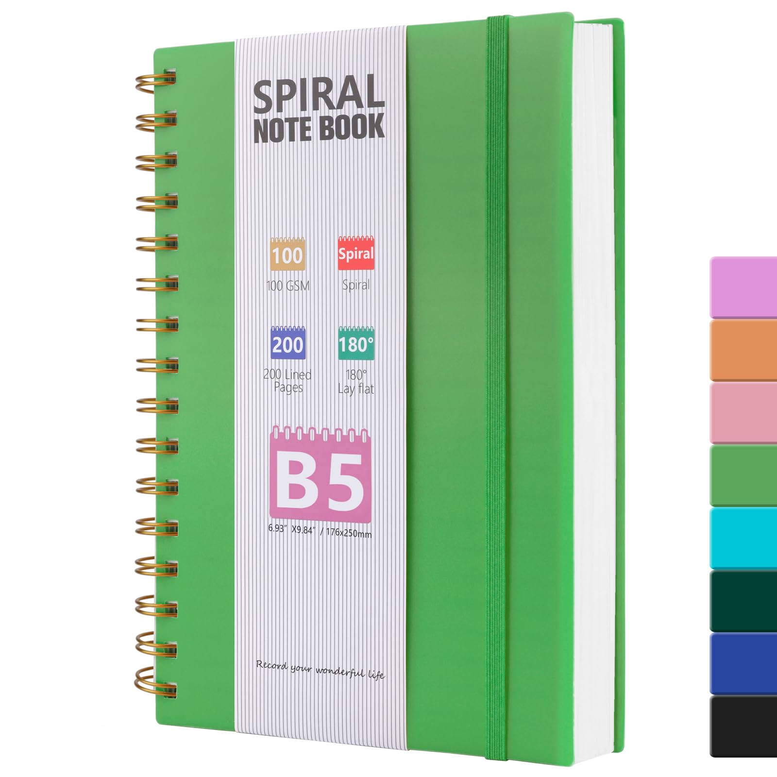 HIJYOO B5 Journal Notebook, 100GSM 200 Pages B5 Notepad Wirebound Notebooks for Women/Men, PVC Waterproof Cover Note Book with Lined Paper, Notepad for Work Office School Supplies,18 x 25 cm-Green