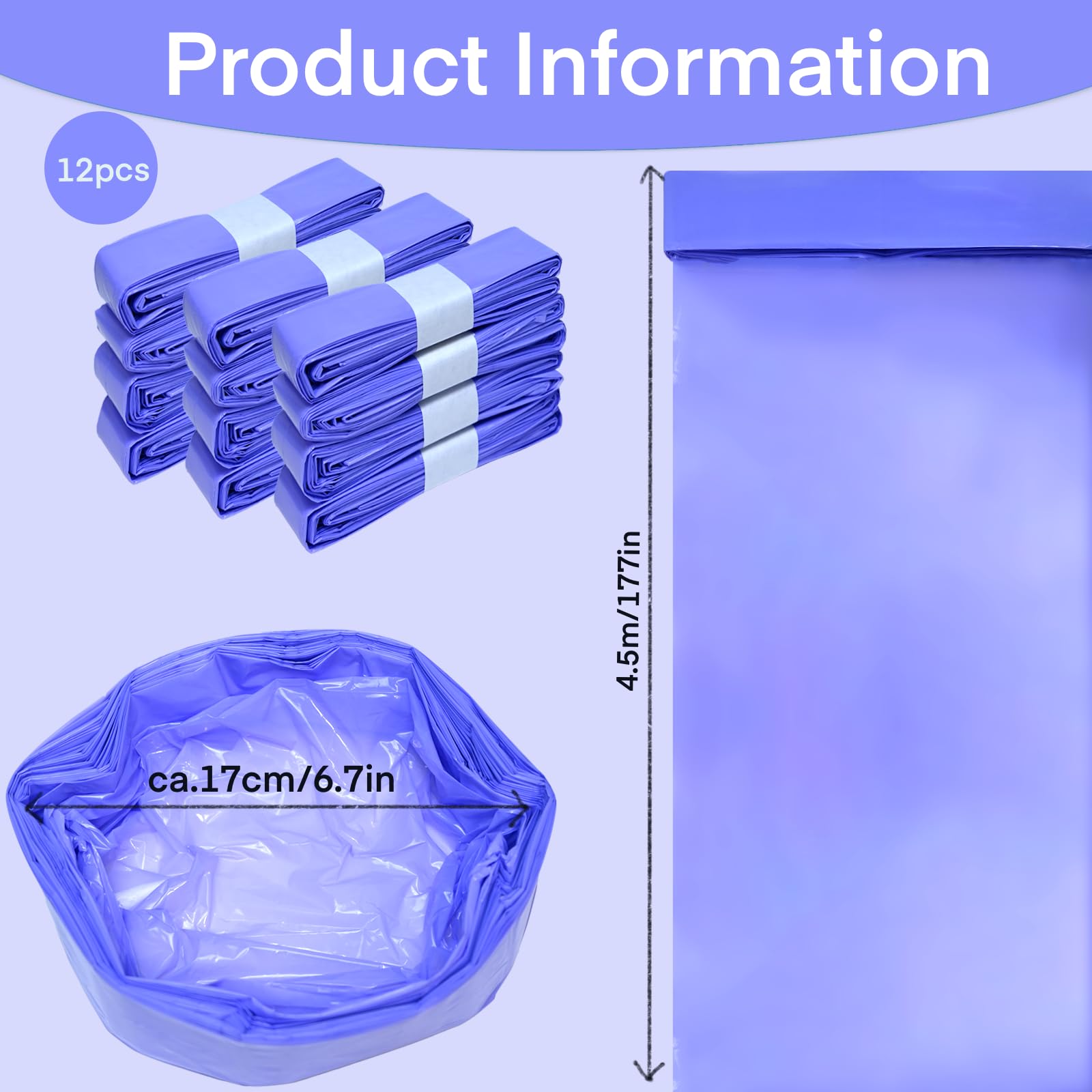 Dazhtu Lot de 12 Recharge Poubelle à Couches, 4,5M Sac Poubelle Couche Grande Capacité Étendu Épaissi Recharge, Bebe Recharge Sac Poubelle Couche Compatible avec Tommee Tippee, Angelcare, Violet