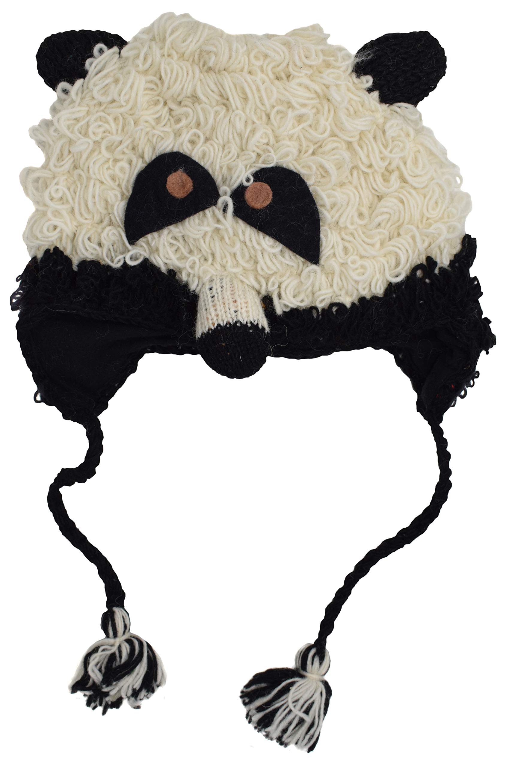 Woollen Handknitted Fleece Lined Trapper Farm Animal Hat Panda
