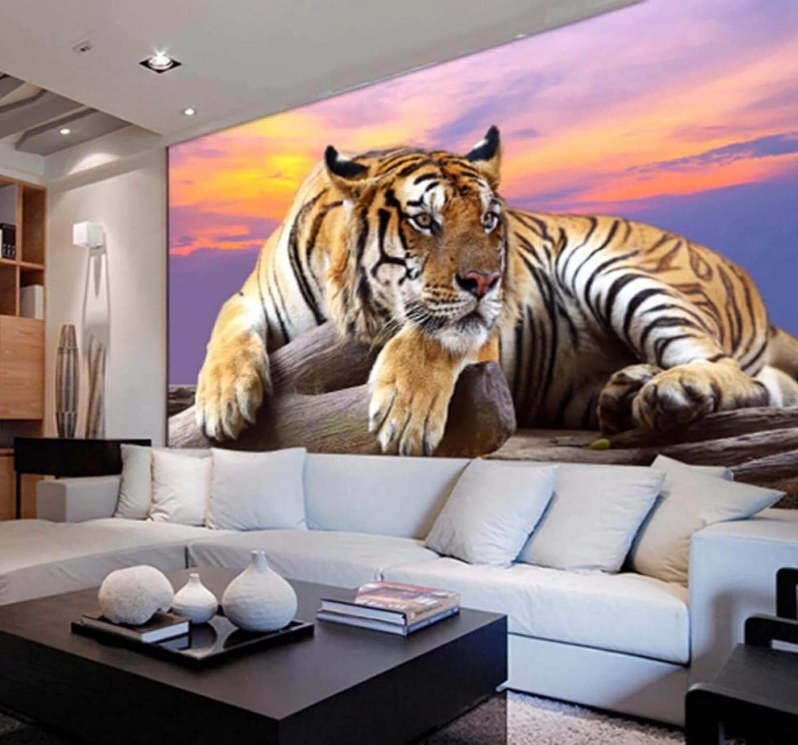 XLMING Beautiful Sky Three Dimensional Tiger Animals 3D Wallpaper Luxury Home Dining Decor Paste Sofa Living Room The Wall for Bedroom Mural-430cm×300cm