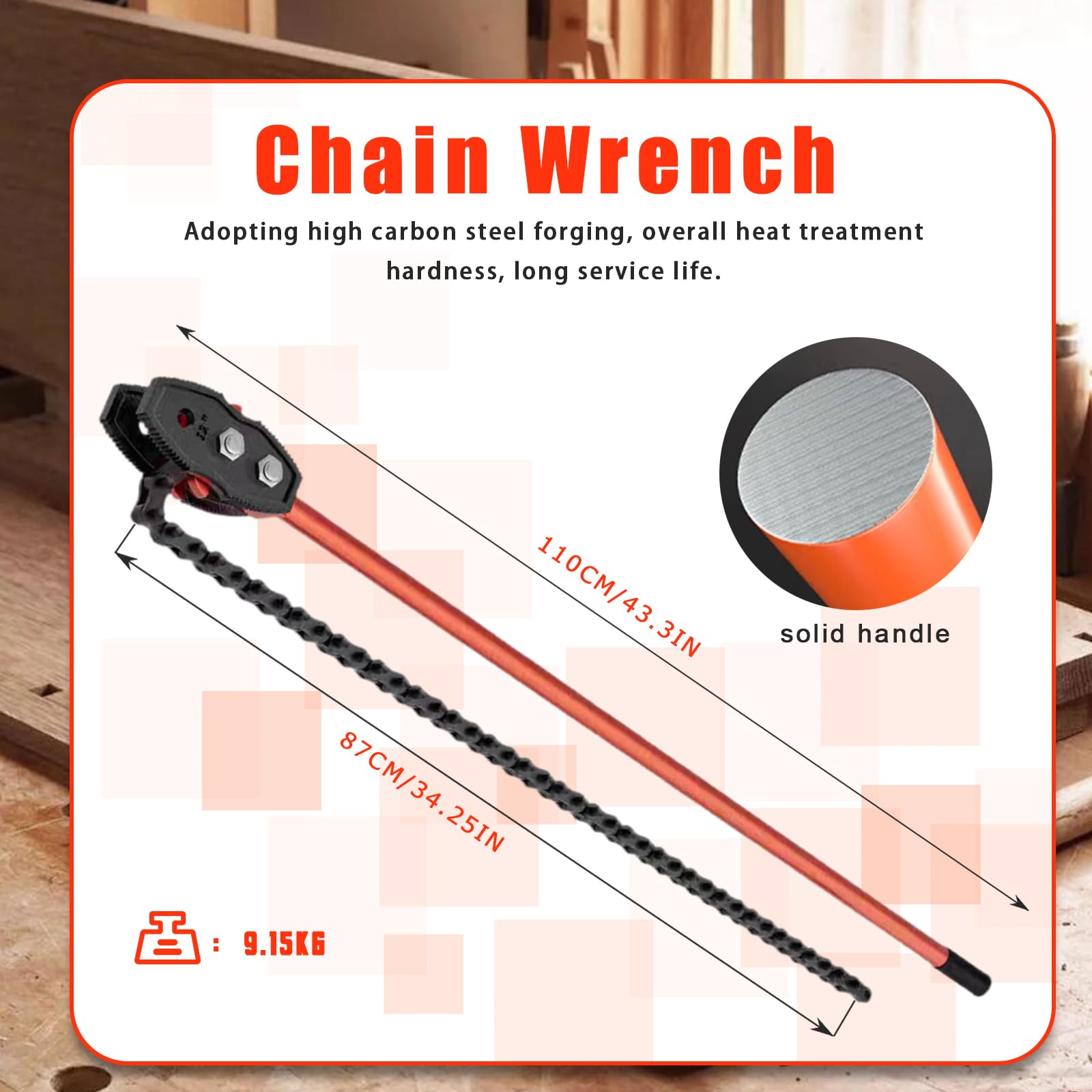 50 Zoll Kettenrohrschelle Schwerlast-Kettenklemme für Rohrleitungsinstallation, Ölfeldbetrieb und Wartung (88,9 cm)