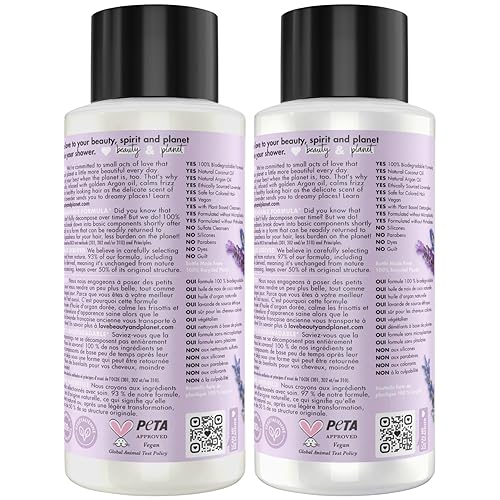 Miniatura 2 de Love Beauty Planet Champú y acondicionador, aceite de argán y lavanda, suave y sereno, champú y acondicionador sin sulfato, control de