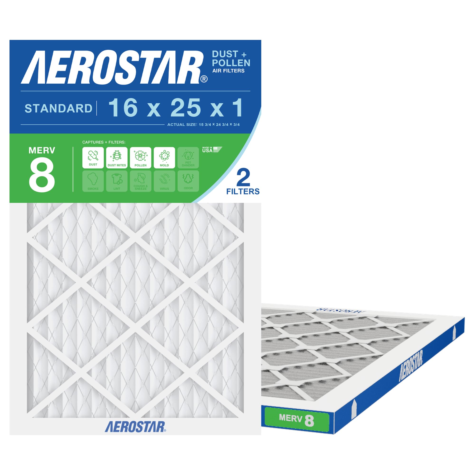 Aerostar Air Filter 16x25x1 MERV 8, 12 Pack
