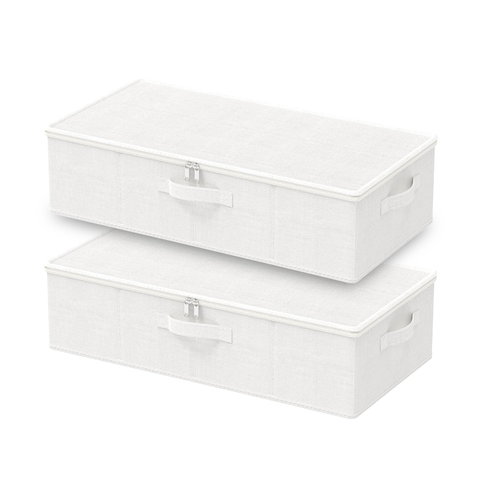 GUOHNHE Under Bed Storage Containers, Foldable Closet Organizers with Handles, Underbed Cube Organizer Basket with Zippered, 2 Pack, White, 60 x 30 x 15 cm, XSNY20WS-2