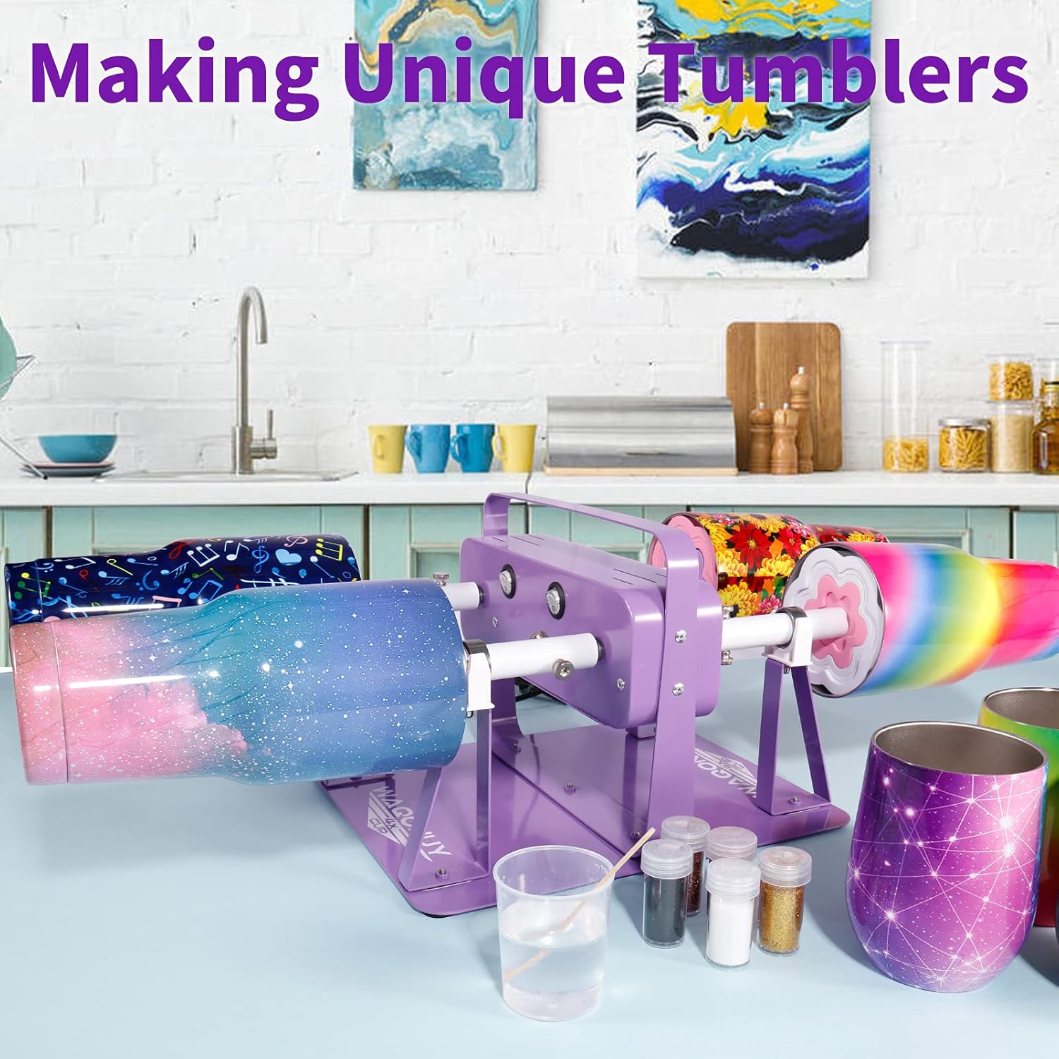4 Cup Turner for Crafts Tumbler, Tumbler Spinner for Epoxy Tumblers Clockwise Counterclockwise with 4 Independent Switch Professional Silent Steering Cooling Hole (with 2 Insert Foams)