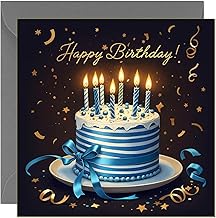 Special Male Birthday Card for Men - Blue & White Cake Birthday Cards for Him Stylish Traditional
