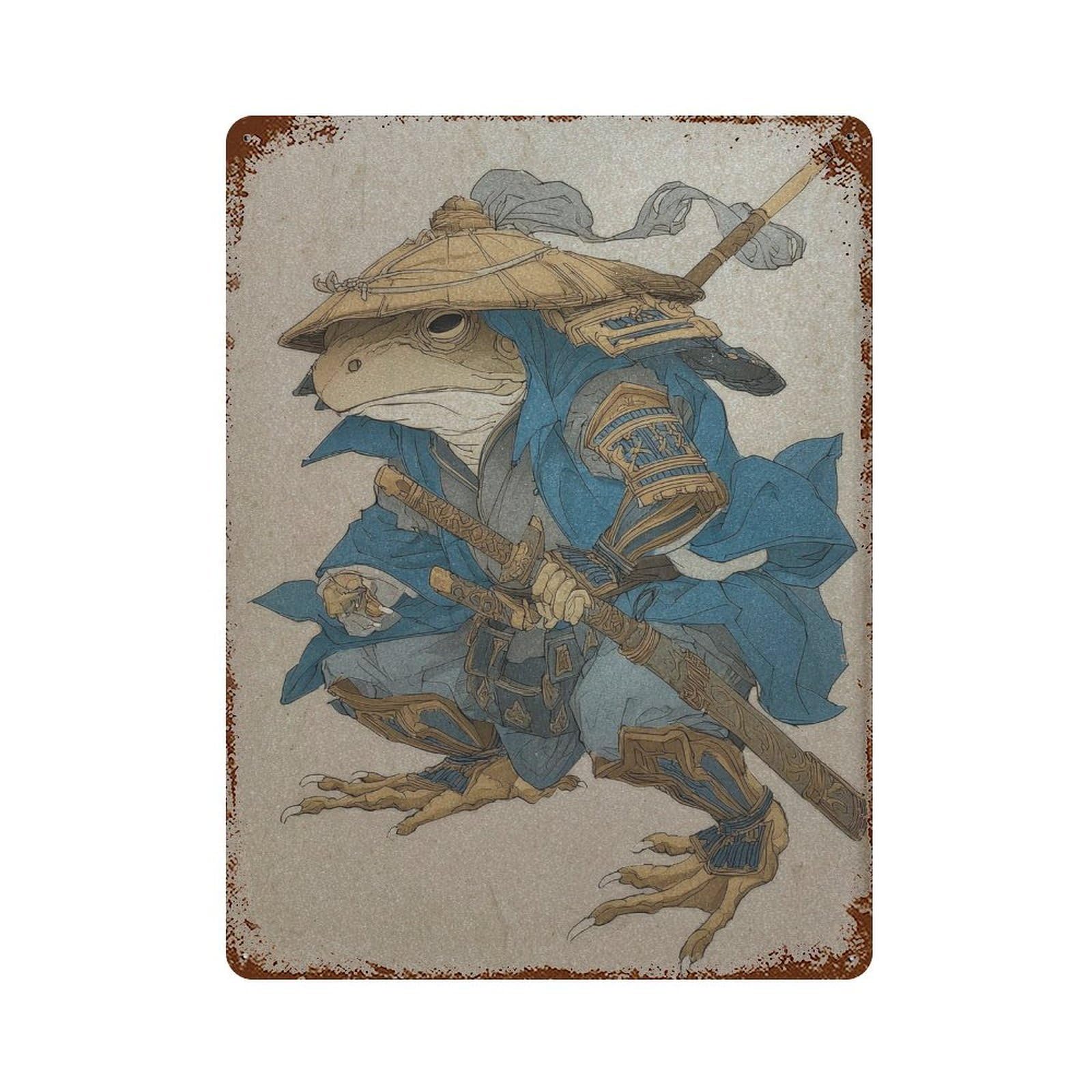 xiaoxiaoshen Samurai Frog. Japanese Illustration Fantasy Wall Decor Art Metal Tin Poster Modern Home Decor Art Home Bar Shop Decorations Vintage Sign 40x30cm
