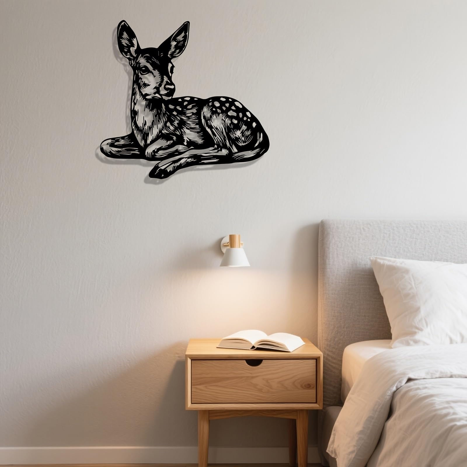 Decoración de pared abstracta contemporánea de metal con arte de ciervos, valla de jardín de hierro inoxidable, mural de animales estilo caricatura, decoración navideña y para exteriores, para co