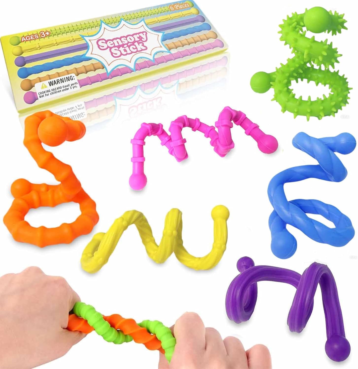 6pcs Fidget Stick Toys, Children's Fidget Toys, Textured Sensory Calming Toys, Relieve ADHD, Autism Anxiety Stress, Travel Fidget Toys, Suitable for Kids and Adults (Silicone)