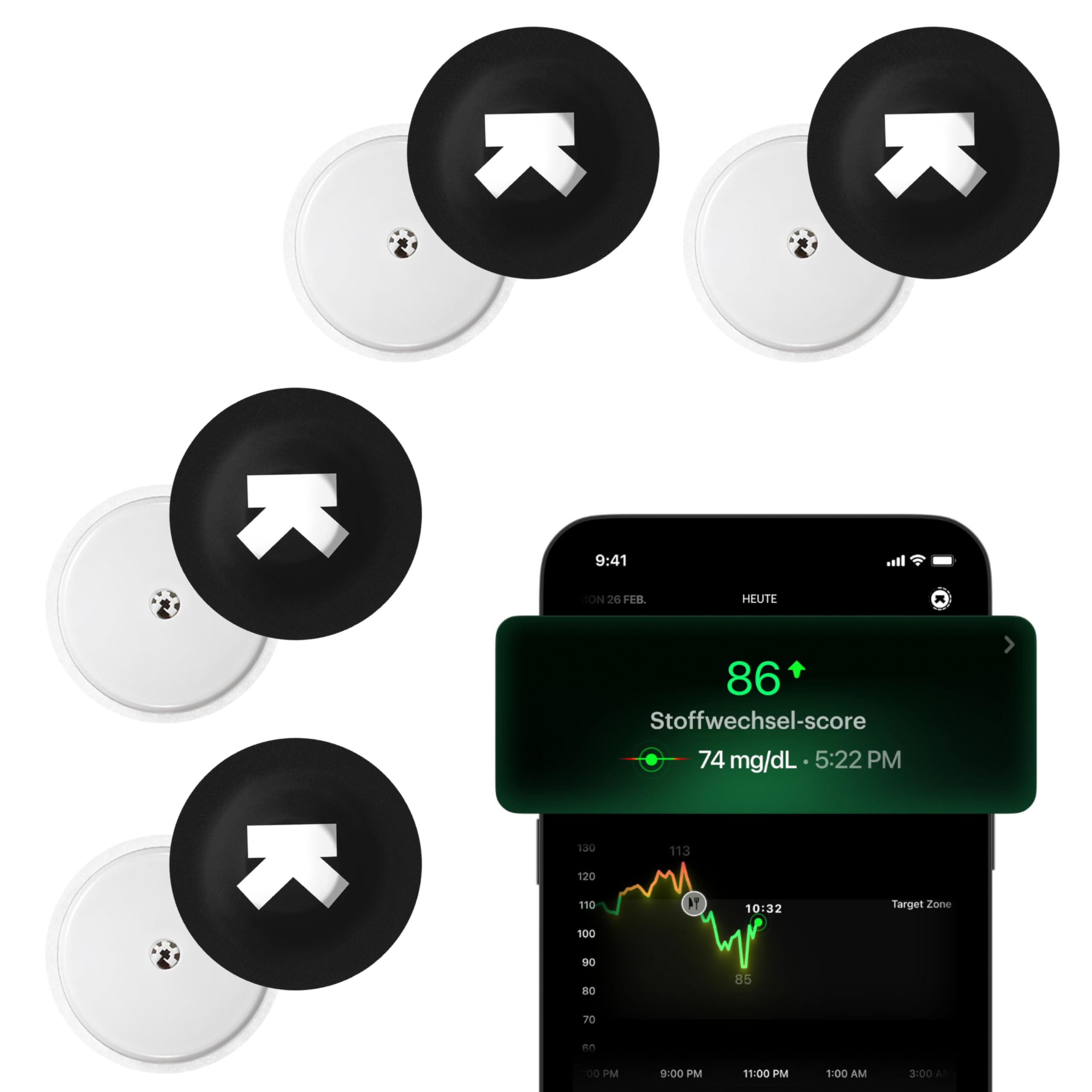 Ultrahuman M1 | Intelligente Glukosemessung per App | Verbessern Lebensstil, optimieren Ernährung | 24/7-Glukosemessung mit fortschrittlichen Freestyle Libre 2 Plus CGM-Sensoren (4 Sensors) 4S