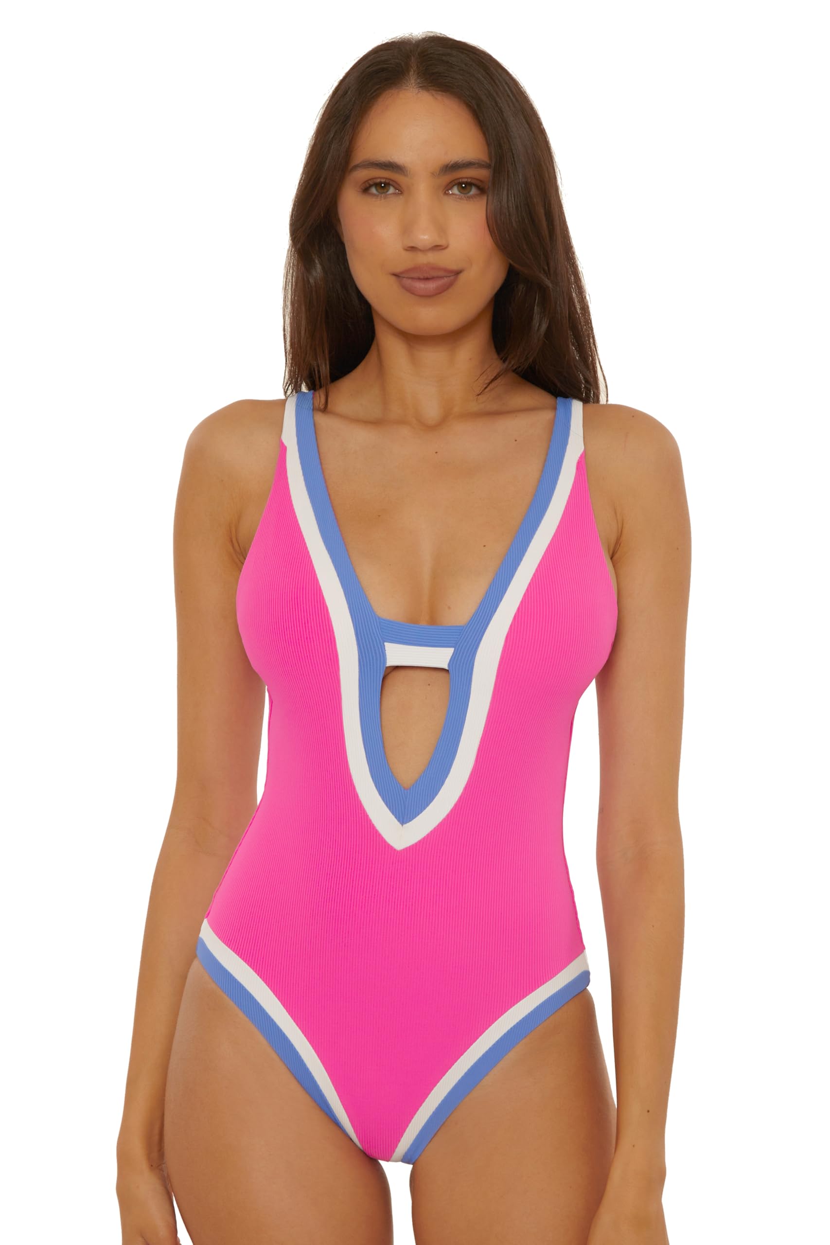 Becca Womens Coast Line Plunge One Piece Swimsuit Adjustable Bathing Suits for Women