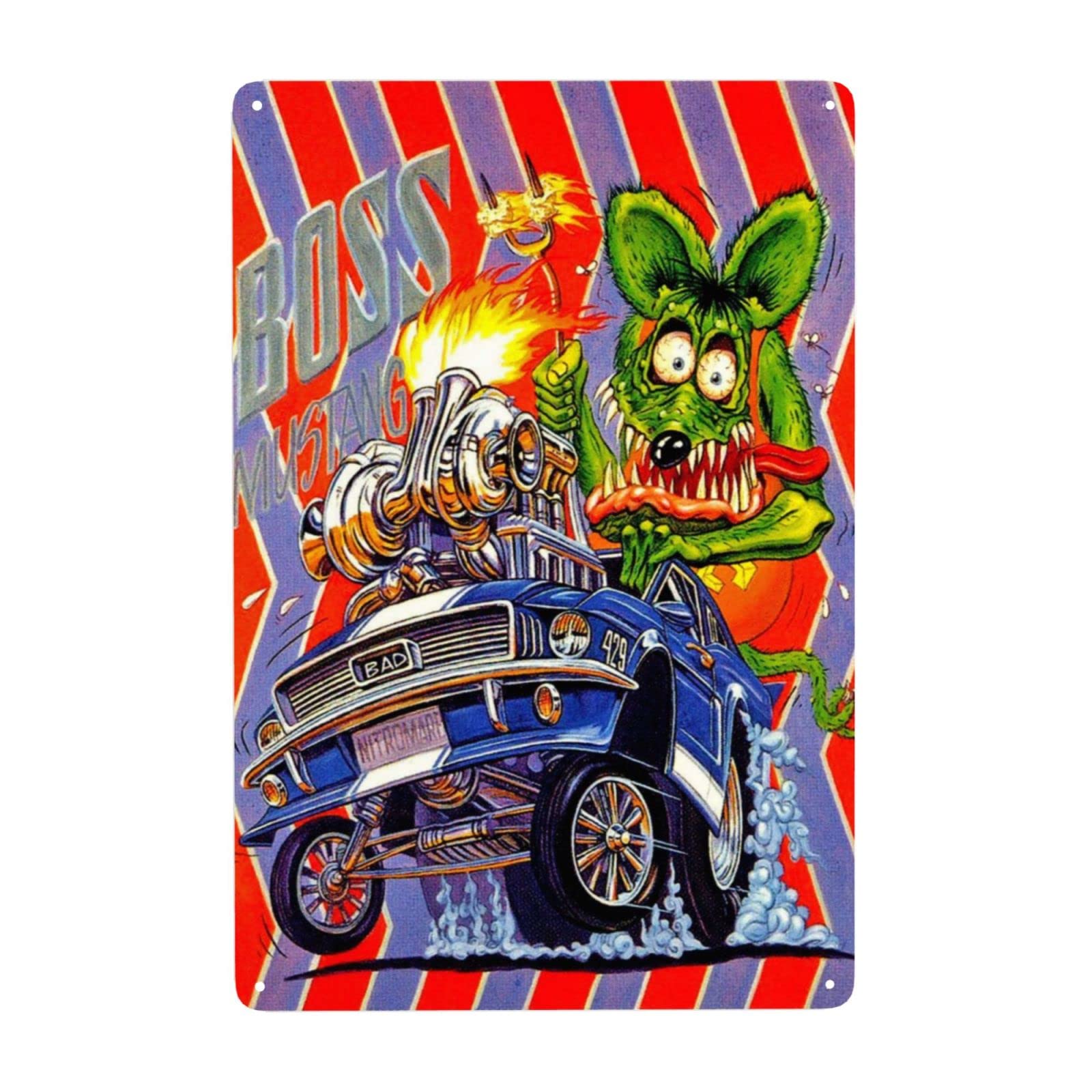 Targa In Metallo Retrò Wisesign 'Too Mean To Live Too Young To Die', Rat Fink, Ed Roth, 20x30 Cm, Decorazione Murale Per Bar E Garage - 2