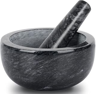 Tera Black Marble Mortar and Pestle Set - 5.5 Inch Large Spice Herb Grinder Pill Crusher