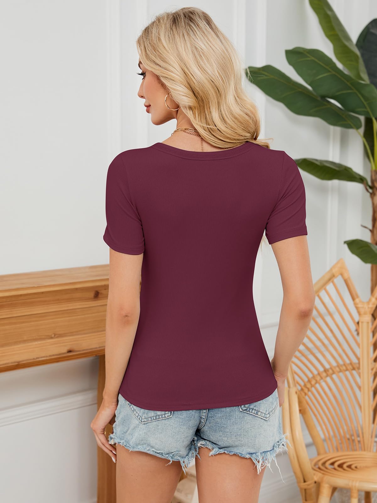 Lot de 3 t-Shirts Sexy à Manches Courtes pour Femme - Débardeur d'été Basique - Coupe ajustée - Haut côtelé avec Boutons