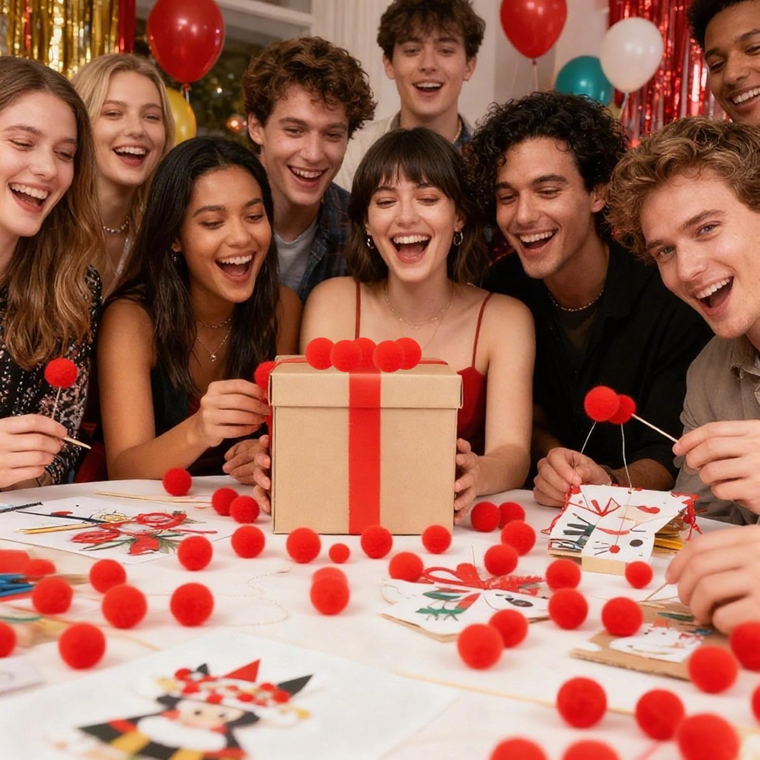 ANPUNAT 200 Pcs Craft Pom Poms 1 Inch Felt Balls for Kids DIY Art Creative Crafts Projects and Decoration(Red) - Image 5