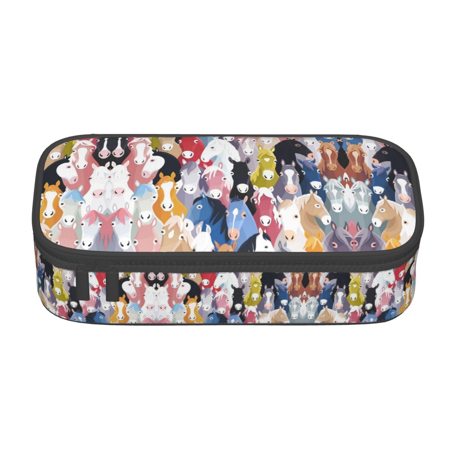 Faduni Colourful Cartoon Horses Large Capacity Pencil Case Pouch Holder Pen Case School Supplies Gift for Middle High School Students Girl Boy Adult Teen