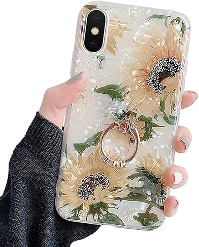Miniatura 10 de Qokey Funda para iPhone Xs Max, funda transparente con diseño de flores, linda moda para mujeres y niñas, con soporte de anillo giratorio de 360