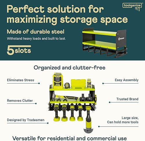 Miniatura 8 de Toolganize Organizador de herramientas eléctricas y soporte de pared de almacenamiento, soporte de taladro de metal resistente y organizador de