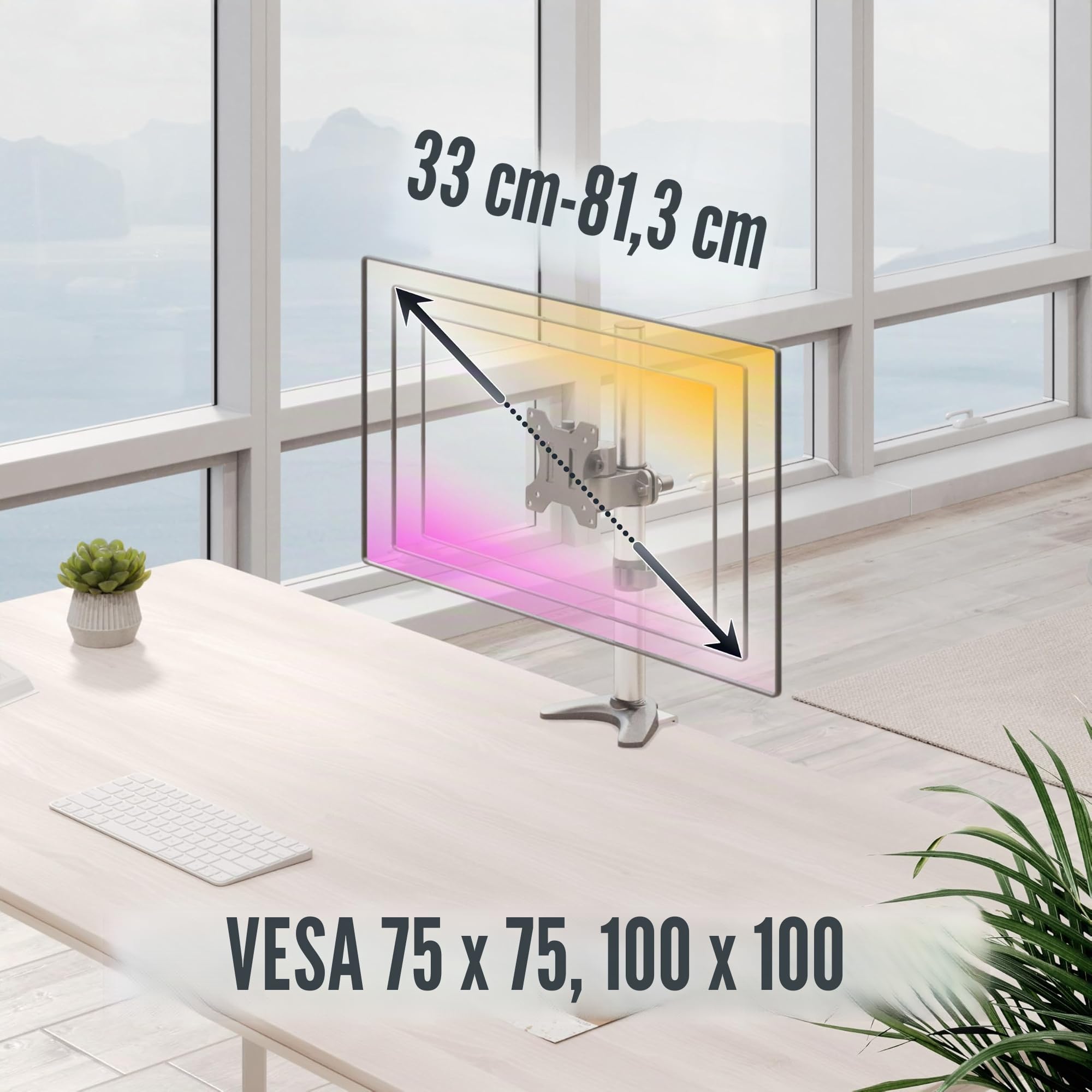 RICOO TS2411 Support Écran PC TV 13 17 19 22 24 27 28 32 Pouces VESA 75x75 100x100 Orientable Inclinable Rotatif Universel Fixation Bureau Pince de Table
