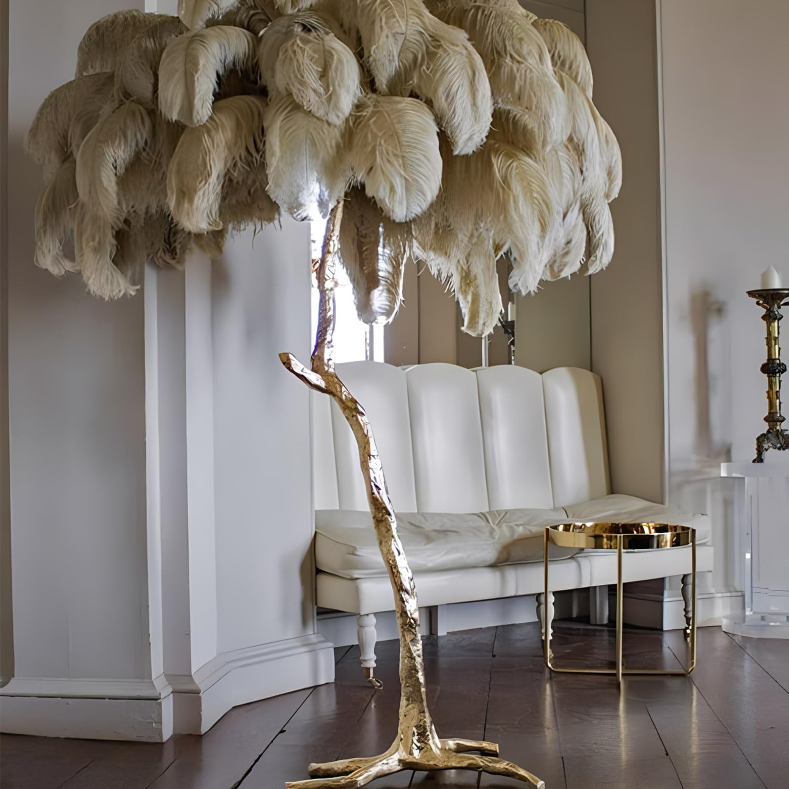 CCXXYGWJ Lampada da Romantica con Piume di Struzzo, Lampada a LED con Piume di Struzzo in Resina di Lusso, Lampada da dimmerabile in 3 Colori con Piede, Lampada da Lettura Decorativa ad Angolo per